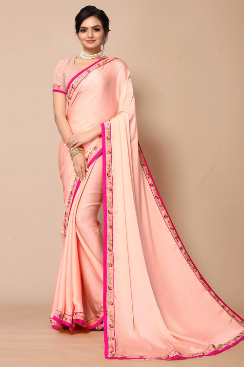 Buy online Women's Solid Peach Colored Saree With Blouse from ethnic wear  for Women by Dhruti Creation for ₹699 at 77% off | 2024 Limeroad.com