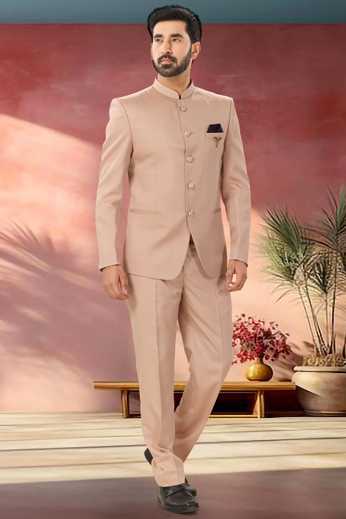 Polyester Salmon Peach Sherwani – Festival & Wedding Wear