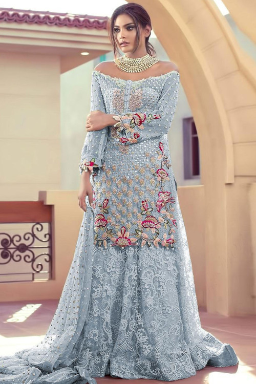 Buy Chikankari Diwali Off Shoulder Indian Dresses Online for Women in USA