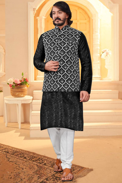 Punjabi style best sale black kurta pajama