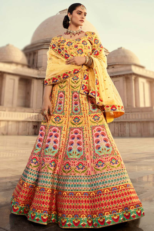 Printed Art Silk Multi Color Lehenga