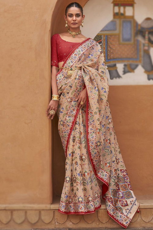Printed Brasso Dark Beige Saree