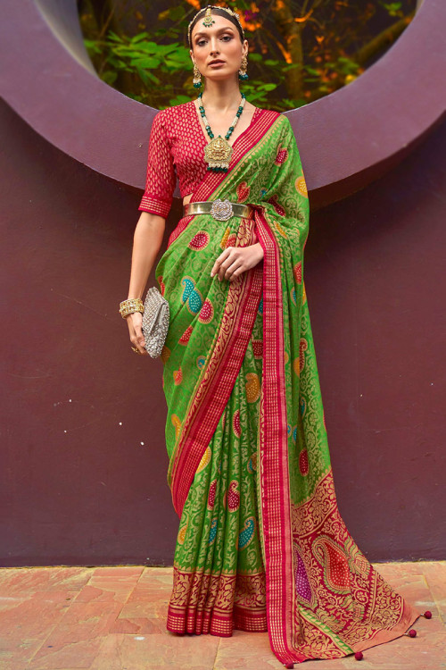 Brasso Green Printed Party Wear Saree