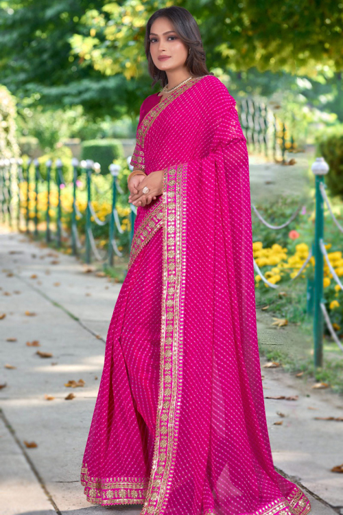 Printed Casual Wear Magenta Pink Georgette Saree