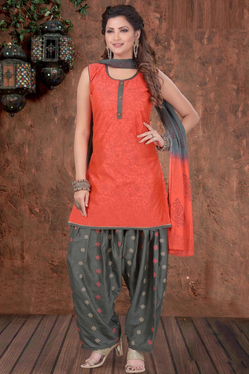 Flattering Cotton Printed Patiala Suit in Pink and Blue Colour to Mysore,  India