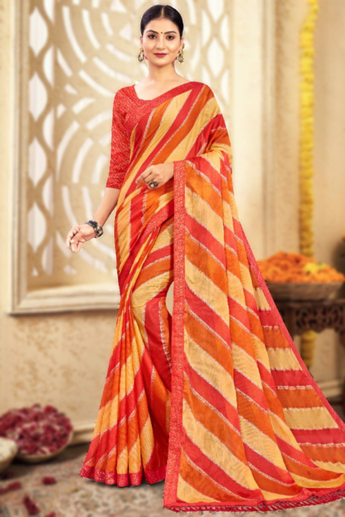 Orange Traditional Chiffon Saree for Casual Wear