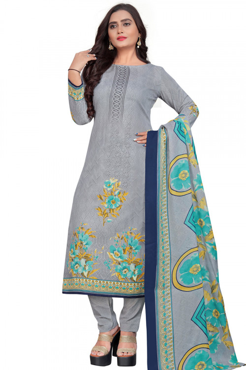 Printed Cotton Casual Wear Light Grey Trouser Suit