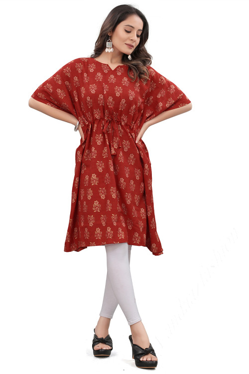 Buy Red Half Sleeve Round Neck Plus Size Kurtis Online for Women in USA