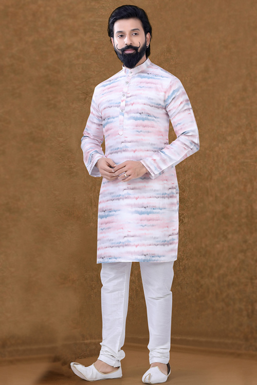  Printed Cotton Multi Color Churidar Men Kurta 