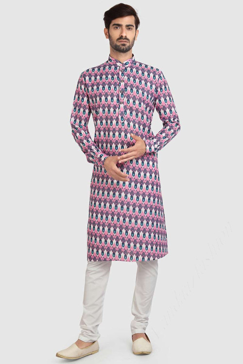Printed Cotton Multi-Color Men's Kurta Pajama