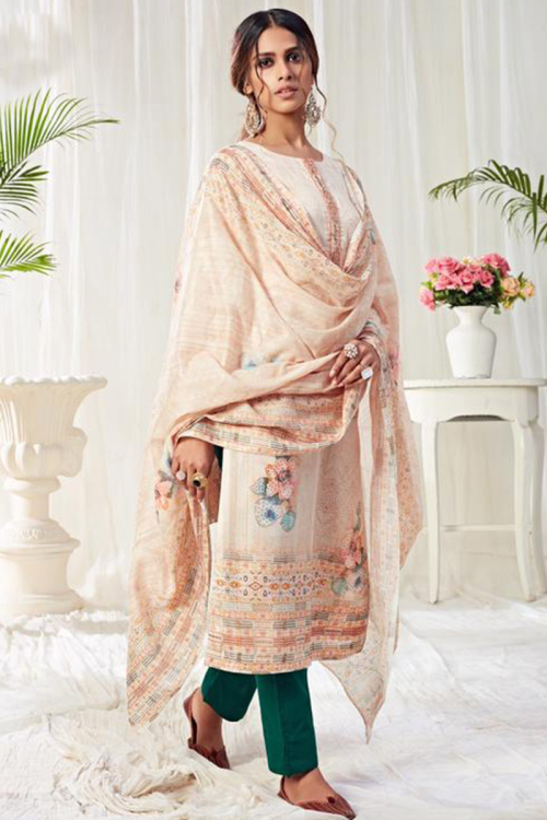 Printed Cotton Salmon Peach Trouser Suit