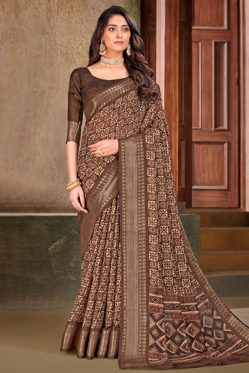 Light Brown and Black Kanjivaram Silk Saree – Armima