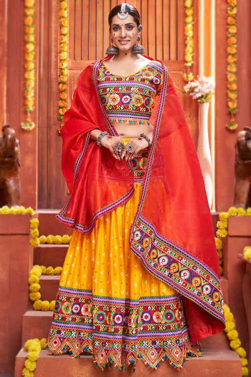 Buy Yellow Thread Work Rajasthani Lehenga Choli Online for Women in UK
