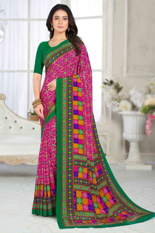 Woven Saree in Crepe Magenta Pink for Party 