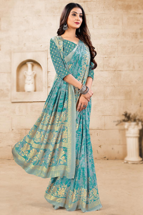 Printed Crepe Silk Light Grey Saree