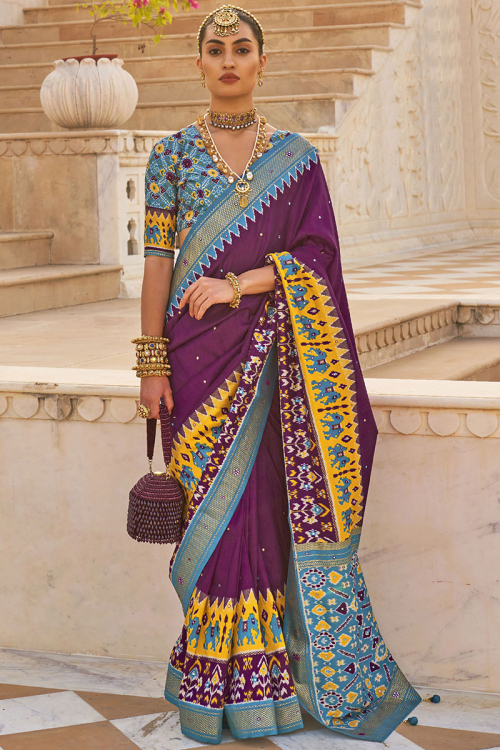 Printed Embroidered patola Cotton Silk Saree