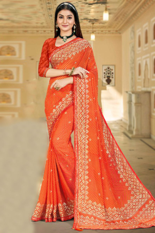 Orange Woven Party Wear Saree in Georgette