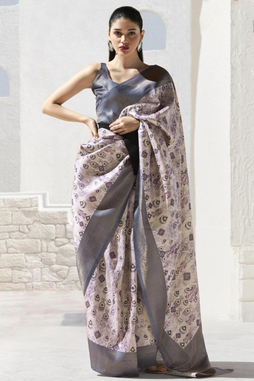 Printed Light Beige Art Silk Light Weight Saree