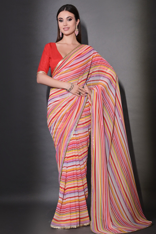 Printed Light Weight Multi Color Georgette Saree 