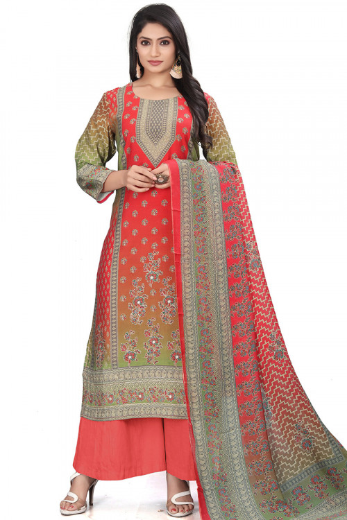 Printed Multi Color Cotton Straight Cut Palazzo Suit 
