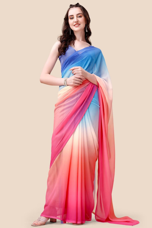 Ravishing Georgette Base Multi Coloured Designer Saree With Belt For Women  – Kaleendi