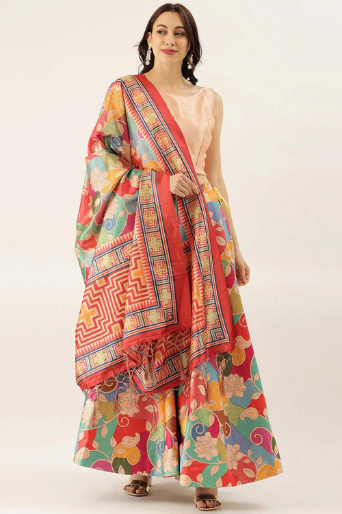Printed Multi Color Silk A Line Lehenga