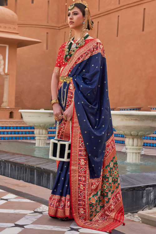 Printed Patola Silk Navy Blue Saree