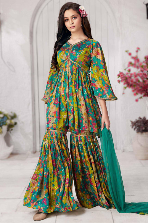 Buy Frock Style Green Printed Pakistani Wedding Clothing Online for Women in UK