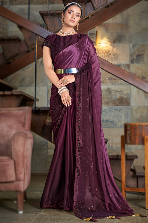 Printed Rangoli Wine Ombre Saree