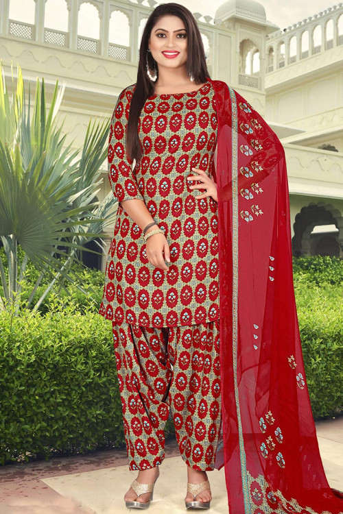 Buy Stunning Black And Red Designer Punjabi Suit at Amazon.in