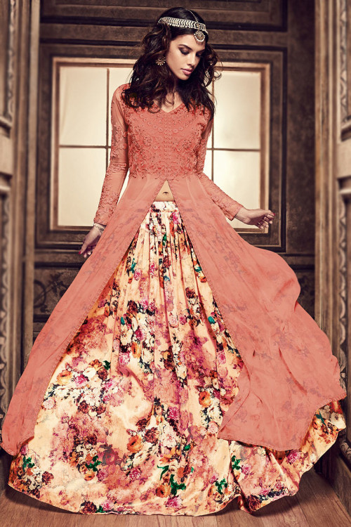 Buy A Line Peach Silk Pakistani Wedding Clothing Online for Women in Malaysia