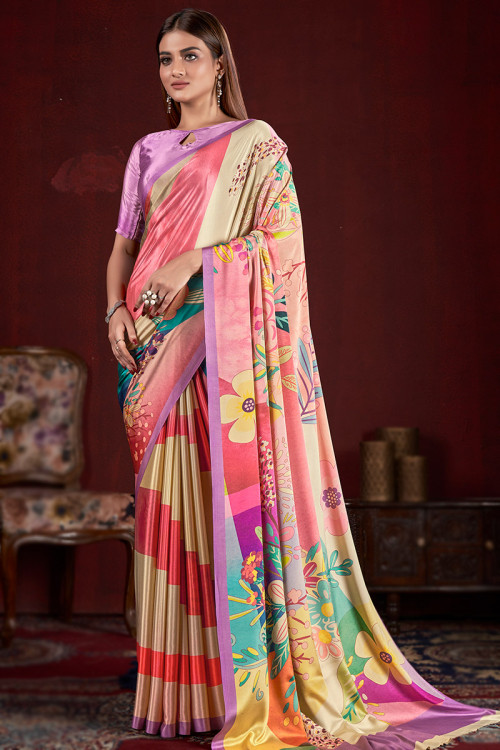 Printed Satin Multi Color Casual Wear Saree