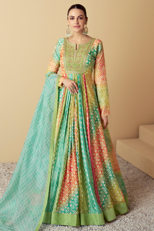 Printed Silk Multi Color Anarkali Suit