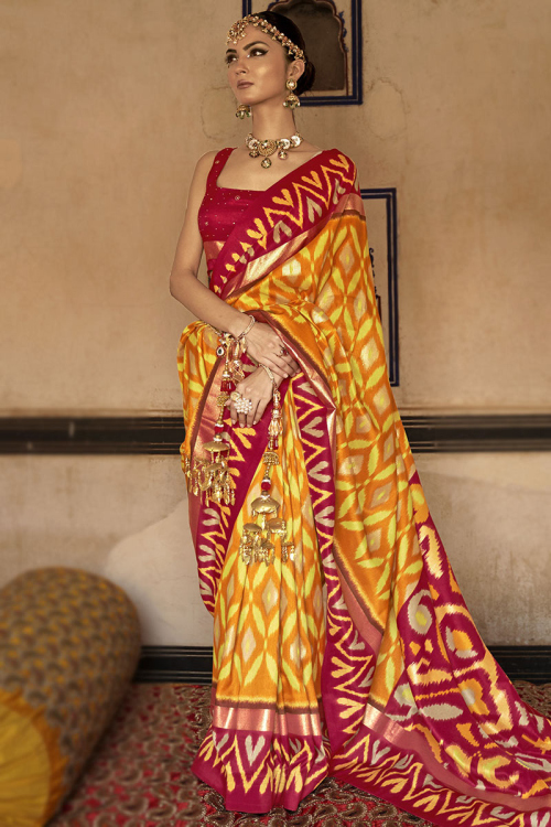 Printed Silk Turmeric Yellow Saree