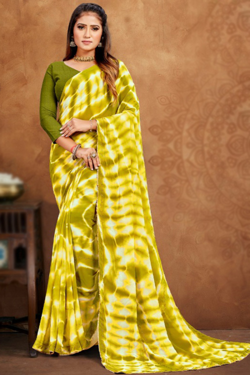 Printed Yellow Chiffon Light Weight Saree