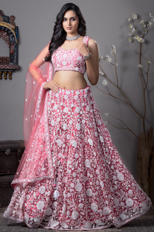 Punch Pink Ready to Wear Lehenga with Sequins Work for Diwali
