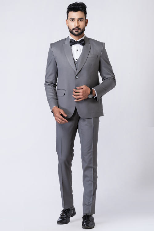 Pure Grey Men's Polyester Tuxedo Suit
