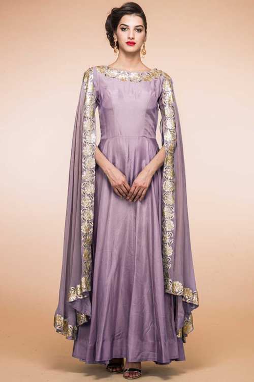 Lavender Color Silk Anarkali Churidar Suit