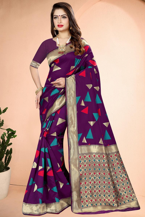 Purple Broad Border Silk Saree