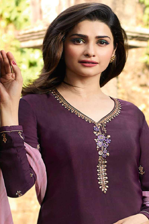 Bollywood Designer hand Embroidered Purple churidar suit LSTV01547