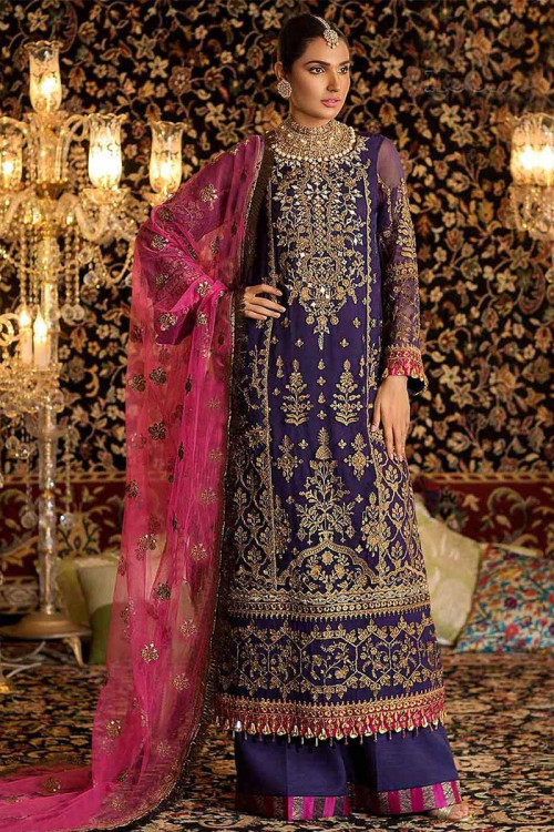 Purple Georgette Pakistani Suit With Palazzo Pant
