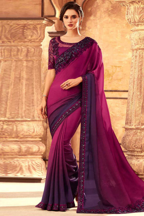Purple Georgette Saree With Silk Blouse