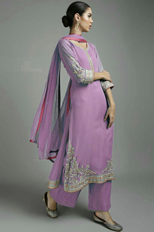 Lavender Crepe Straight Suit With Trouser for Eid