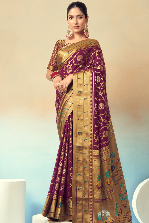Purple Georgette Weaved Saree for Festival
