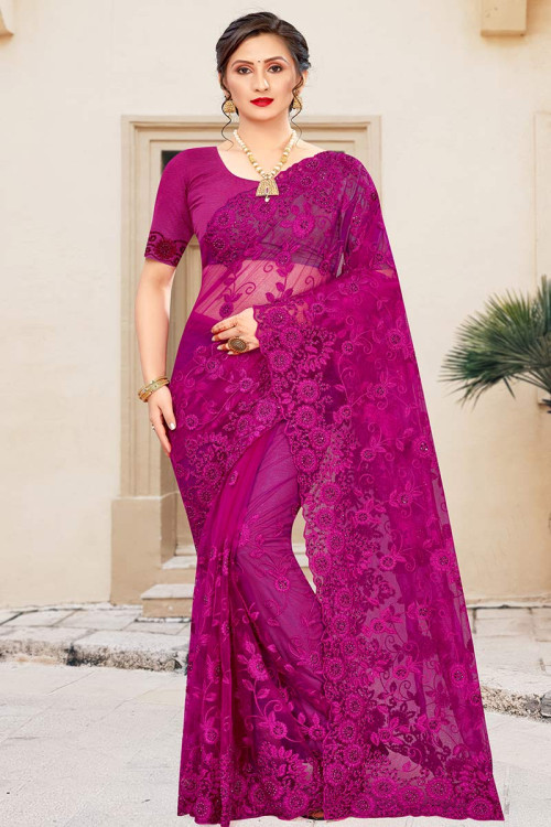 Buy online Purple Embroidered Net Blouse from ethnic wear for