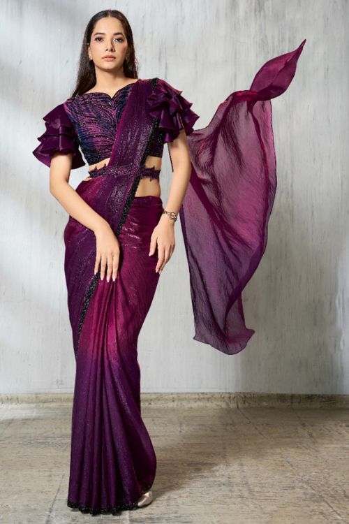 Purple Organza Ombre Printed Saree 