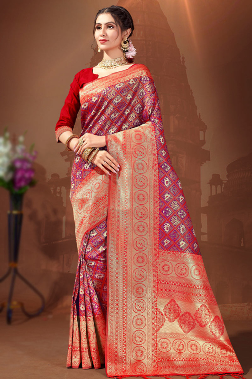 Purple Patola Weaved Zari Silk Saree