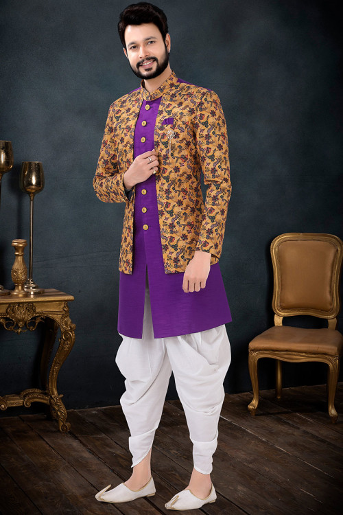 Buy Purple Mehndi Chinese Collar Neck Diwali Dress Collection Online for Women in UK