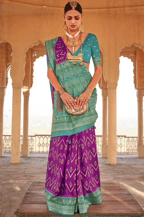 Purple Silk Weaved Thread and Zari Patola Saree