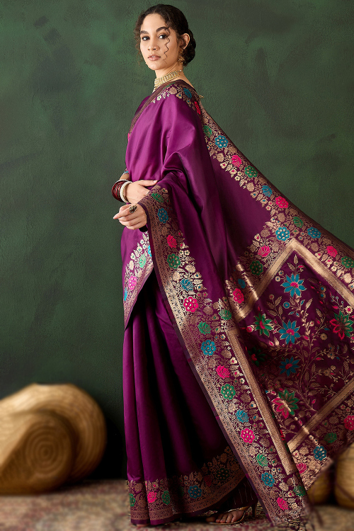 Gorgeous Purple Silk Saree with Zari Broad Border